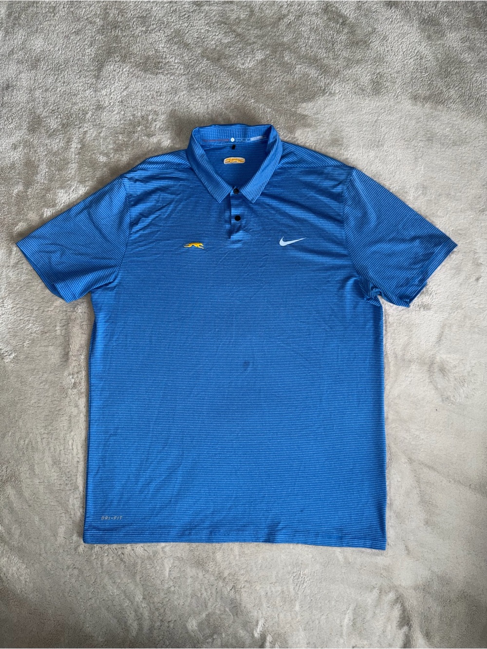 Nike Tiger Woods Collection Men's Blue Stripes Dri-Fit Golf Polo Shirt Large